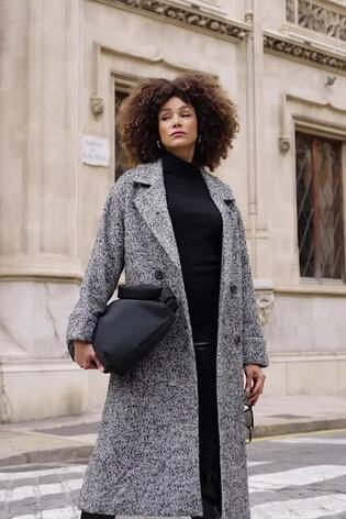 Plus Size Wool Mix Herringbone Overcoat