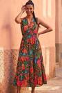 Roman Red Floral Shirred Maxi Dress - Image 2 of 5