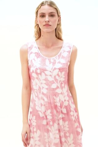 Roman Pink Leaf Print Crinkle Dress - Image 2 of 5