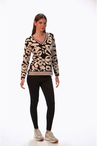 Roman Black Animal Print V-Neck Jumper - Image 2 of 6