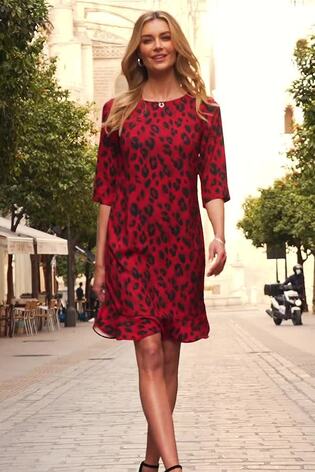 Sosandar Red Leopard Ruffle Hem Shift Dress - Image 2 of 6