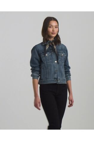 Lauren Ralph Lauren Blue Mid Wash Paizley Trucker Denim Jacket - Image 2 of 9