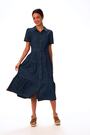 Roman Blue Denim Tiered Cotton Midi Dress - Image 2 of 5