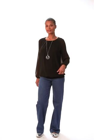 Roman Black Chiffon Banded Hem Pleated Top - Image 2 of 6