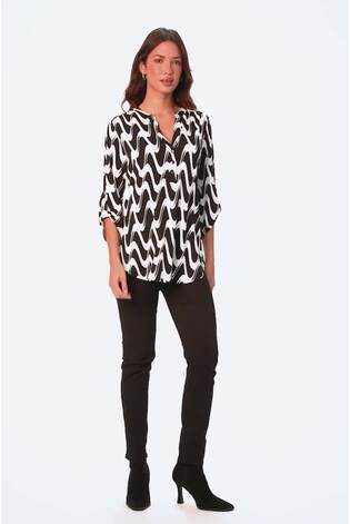 Roman Black Geometric Print Stretch Blouse - Image 2 of 5
