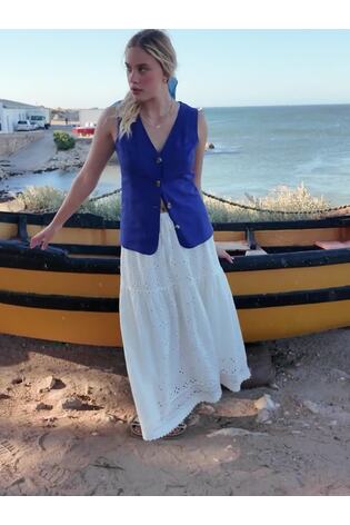 FatFace Winnie White Broderie Midi Skirt - Image 2 of 7