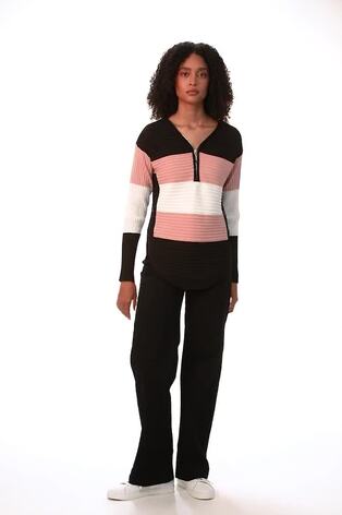 Roman Pink Cotton Blend Stripe Zip Knit Jumper - Image 2 of 6
