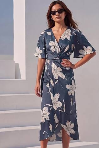 Roman Blue Printed Wrap Dress - Image 2 of 5