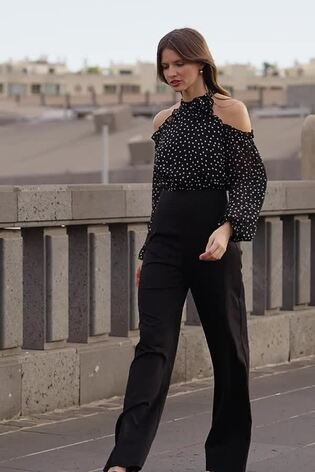 Sosandar Black Corsage 2 In 1 Style Cold Shoulder Jumpsuit - Image 2 of 6 Sosandar Black Corsage 2 In 1 Style Cold Shoulder Jumpsuit - Image 2 of 6