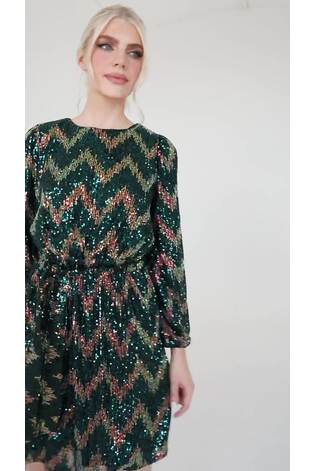 Zig Zag Long Sleeve Mini Dress - Image 2 of 5