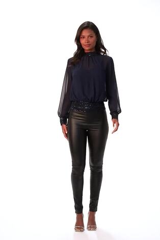 Roman Blue High Neck Chiffon Sequin Stretch Top - Image 2 of 6