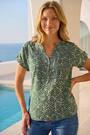 Roman Green Abstract Print Button Detail V-Neck Blouse - Image 2 of 5