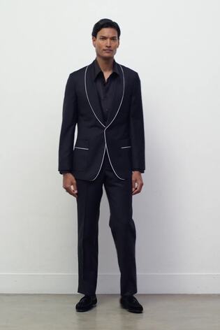 Wool-Silk Polka-Dot Suit Trousers Classic-Fit in Midnight Navy - Image 2 of 7