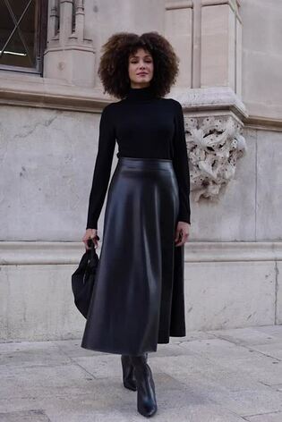 Sosandar Black Faux Leather Midaxi Skirt - Image 2 of 6