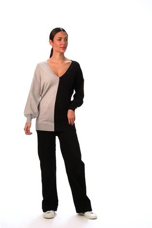 Roman Grey V-Neck Colour Block Knit Jumper - Image 2 of 6