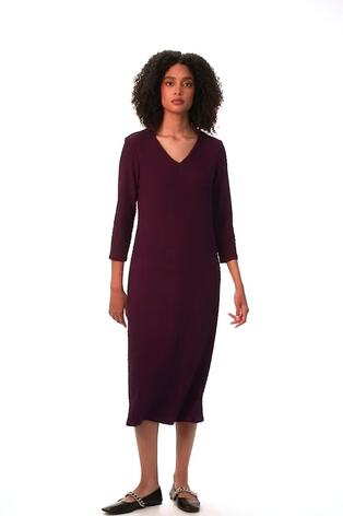 Roman Purple Textured V-Neck Stretch A-Line Dress - Image 2 of 6