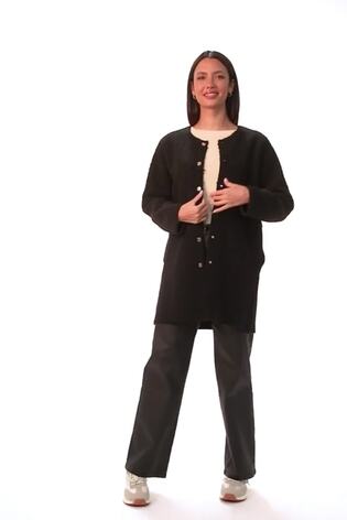 Roman Black Collarless Contrast Button Knit Jacket - Image 2 of 6