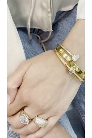 Aela Gold Tone Waterproof Stainless Steel Pave Bangle - Image 2 of 4