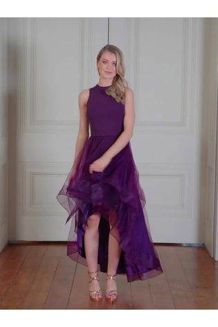 Buy Chi Chi London Purple Dip Hem Mesh Dress from Next Luxembourg