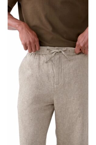 Neutral Relaxed Fit 100% Linen Signature Elasticated Waist Drawstring Trousers - Image 2 of 5