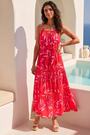 Roman Red Floral Print Belted Strappy Dress - Image 2 of 5
