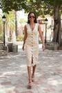 Sosandar Cream Pencil Horn Button Midi Dress - Image 2 of 6