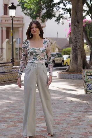 Sosandar Cream Square Neck Mesh Top - Image 2 of 6
