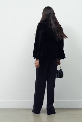 Plunge-Neck Split-Sleeve Jumpsuit in Black - Image 2 of 6