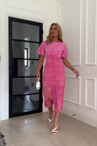 Girl In Mind Pink Print Regular Britney Angel Sleeve Midi Dress - Image 2 of 5