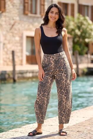 Roman Brown Animal Print Barrel Leg Jeans - Image 2 of 6
