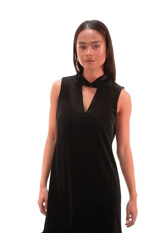 Roman Black Petite Velvet Feather Hem Dress - Image 2 of 6