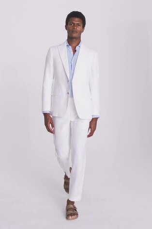 MOSS White Tailored Fit Matte Linen Jacket - Image 2 of 3