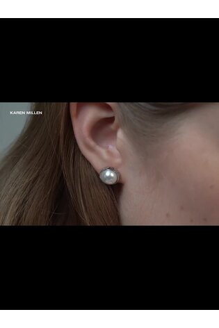 Karen Millen Silver Tone Logo Pearl Stud Earrings - Image 2 of 6 Karen Millen Silver Tone Logo Pearl Stud Earrings - Image 2 of 6