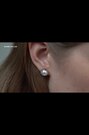 Karen Millen Silver Tone Logo Pearl Stud Earrings - Image 2 of 6