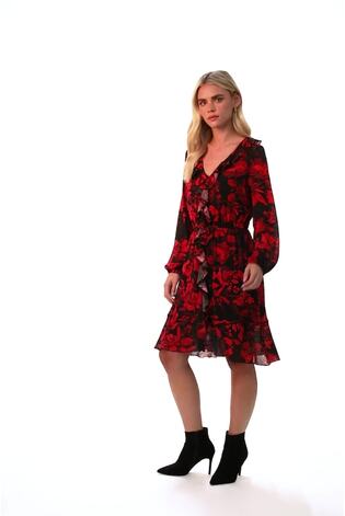 Roman Red Petite Floral Frill Detail Dress - Image 2 of 6