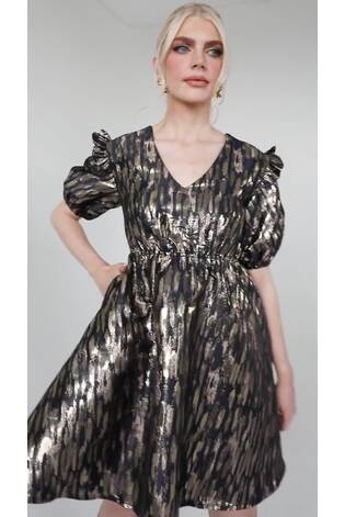 Lovedrobe Grey Metallic Jacquard Babydoll Mini Dress - Image 2 of 5