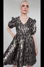 Lovedrobe Grey Metallic Jacquard Babydoll Mini Dress - Image 2 of 5