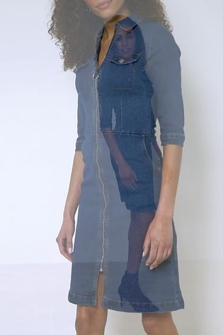 Sosandar Mid Blue Zip Front Denim Shift Dress - Image 2 of 6