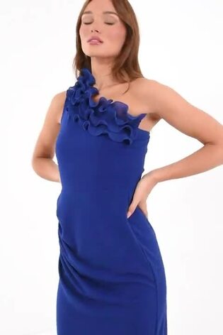 Quiz Blue One Shoulder Wrap Maxi Dress