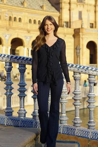 Sosandar Blue Ruffle Detail Blouse - Image 2 of 5