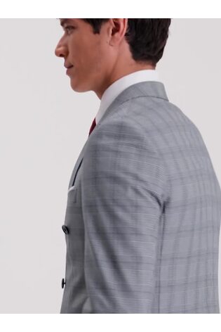Skopes Grey Double Breasted Fit Anello Check Suit Jacket - Image 2 of 8