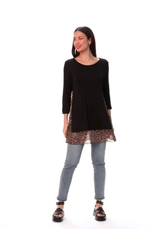 Roman Black Animal Print Mesh Hem Tunic - Image 2 of 6