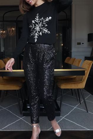 Sosandar Black Sequin Jogger - Image 2 of 3 Sosandar Black Sequin Jogger - Image 2 of 3