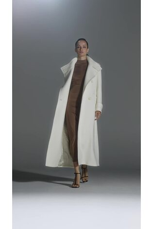 Atelier Oversized Wool Double Breasted Long Coat in Cream - Image 2 of 6