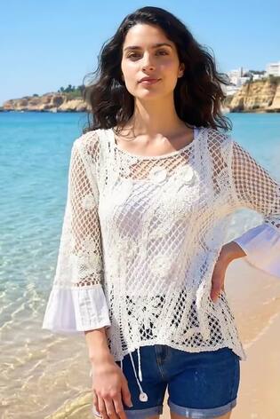 Roman White Floral Crochet Top - Image 2 of 6