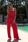 Sosandar Orange Linen Blend Drawstring Waist Wide Leg Trousers - Image 2 of 5