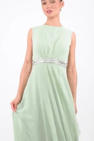 Quiz Sage Green Chiffon Maxi Bridesmaid Dress with Sequin Belt