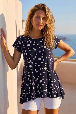 Roman Blue Spot Print Hanky Hem Stretch Top - Image 2 of 5