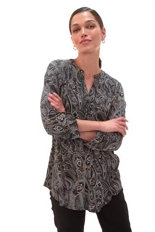 Roman Black Textured Paisley Print Stretch Blouse - Image 2 of 6