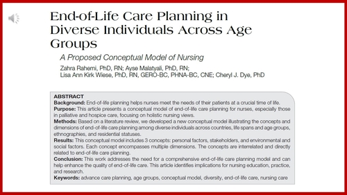 End-of-Life Care Planning for Diverse Individuals Across Age Groups: A Proposed Conceptual Model of
